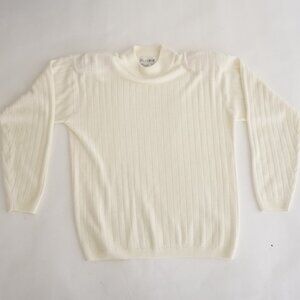 Vintage M.J. Carroll Cream Ribbed Cottagecore Mock Neck Sweater L